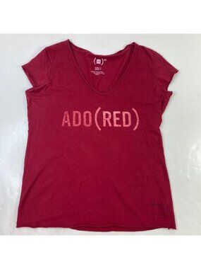 Gap Womens Red Solid V-Neck Cap Sleeve T-Shirt ADO(RED) Print Size Large